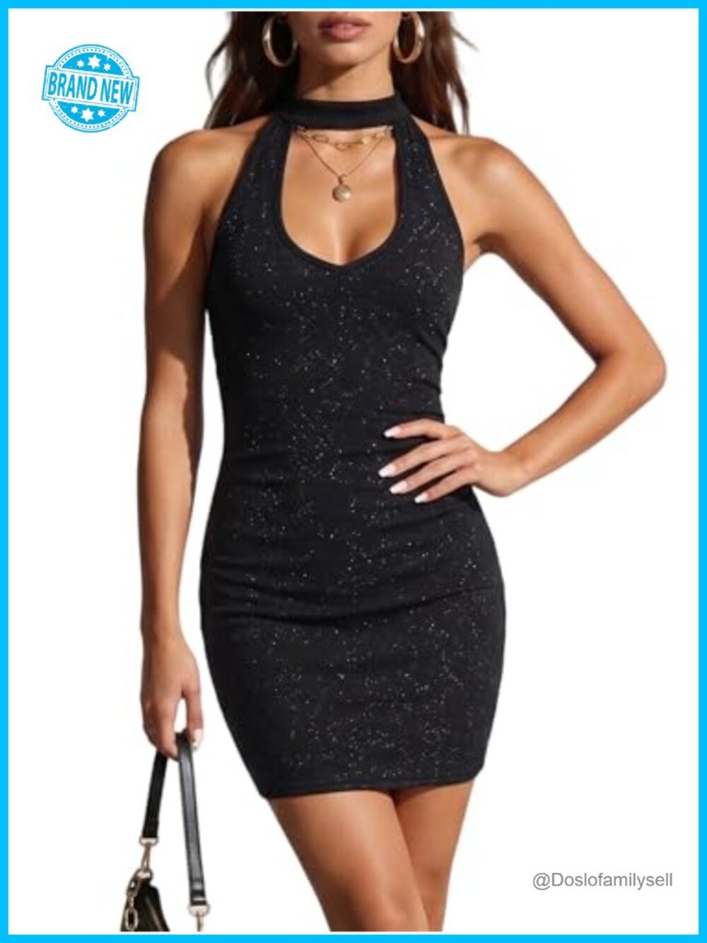 Sparkly Rhinestone Mini Dress Mock Neck Bodycon Sleeveless Club Party